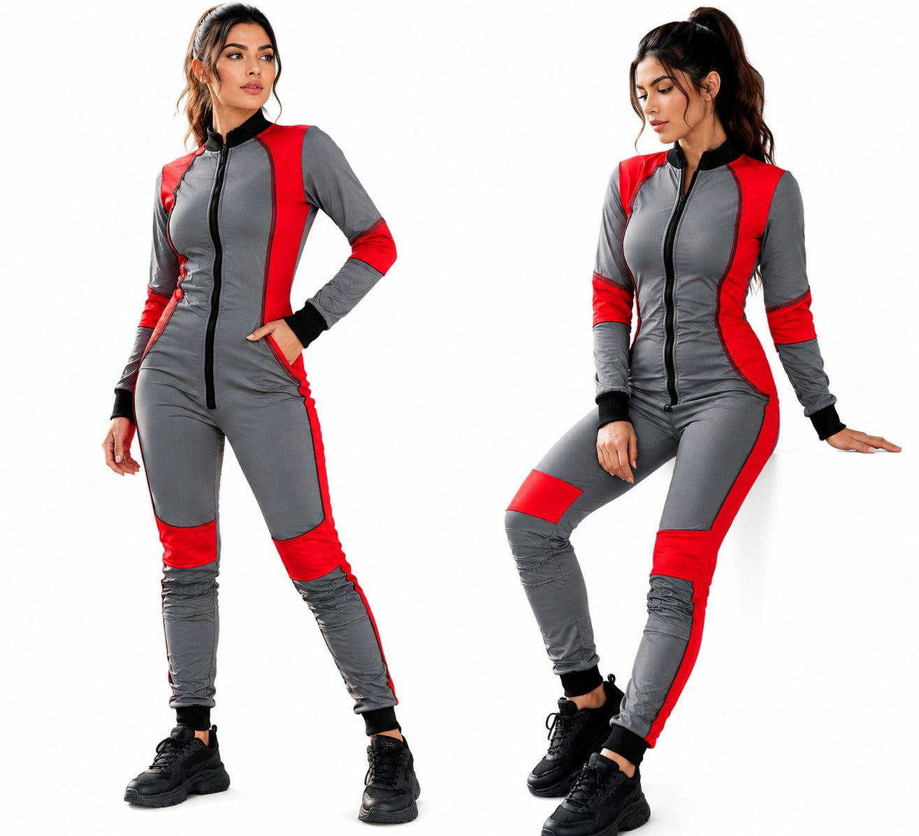 Unique Design Grey And  Red  Skydiving JumpSuit